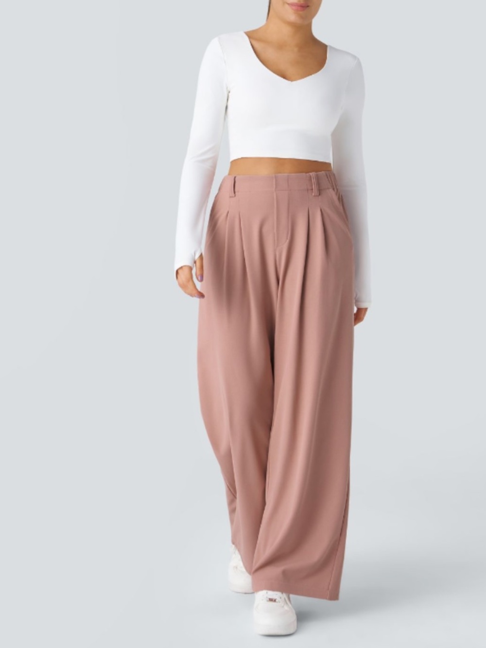 Halara High Waisted Pocket Wide Leg Waffle Work Pants Rose Tank Pink SMALL NWT